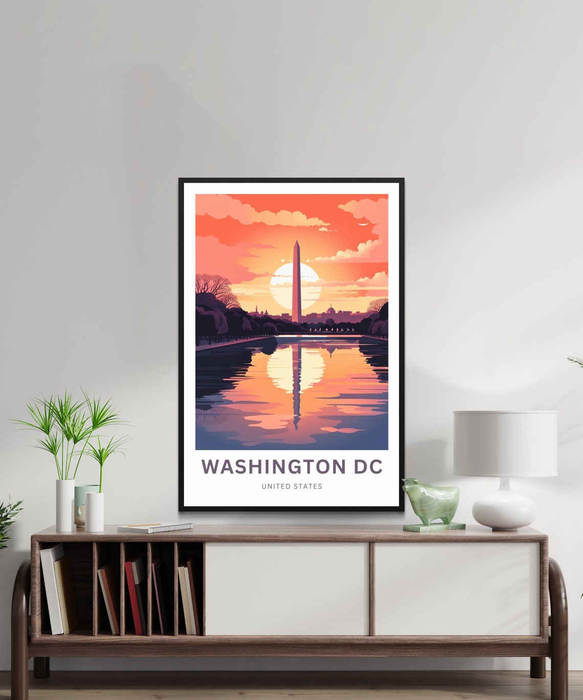 Washington DC Monument Reflecting Pool Sunset Custom Art Travel Poster - Image 2