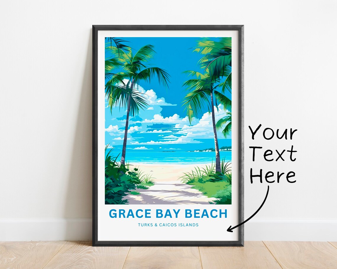 Personalized Grace Bay Travel Poster, Turks and Caicos