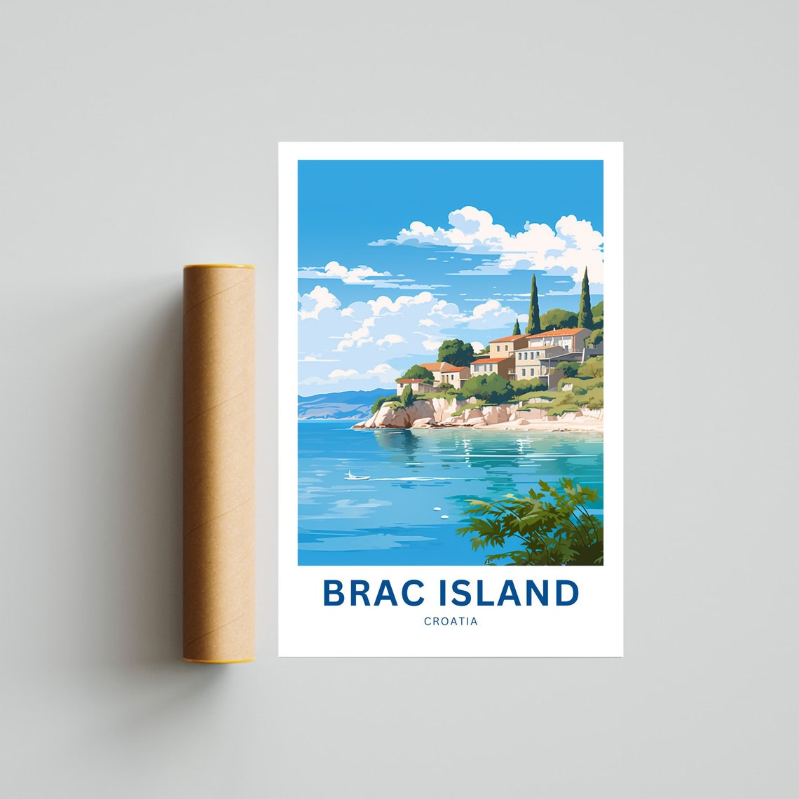 Brac Island Croatia Cliffside Village Calm Blue Sea Travel Poster - Image 4