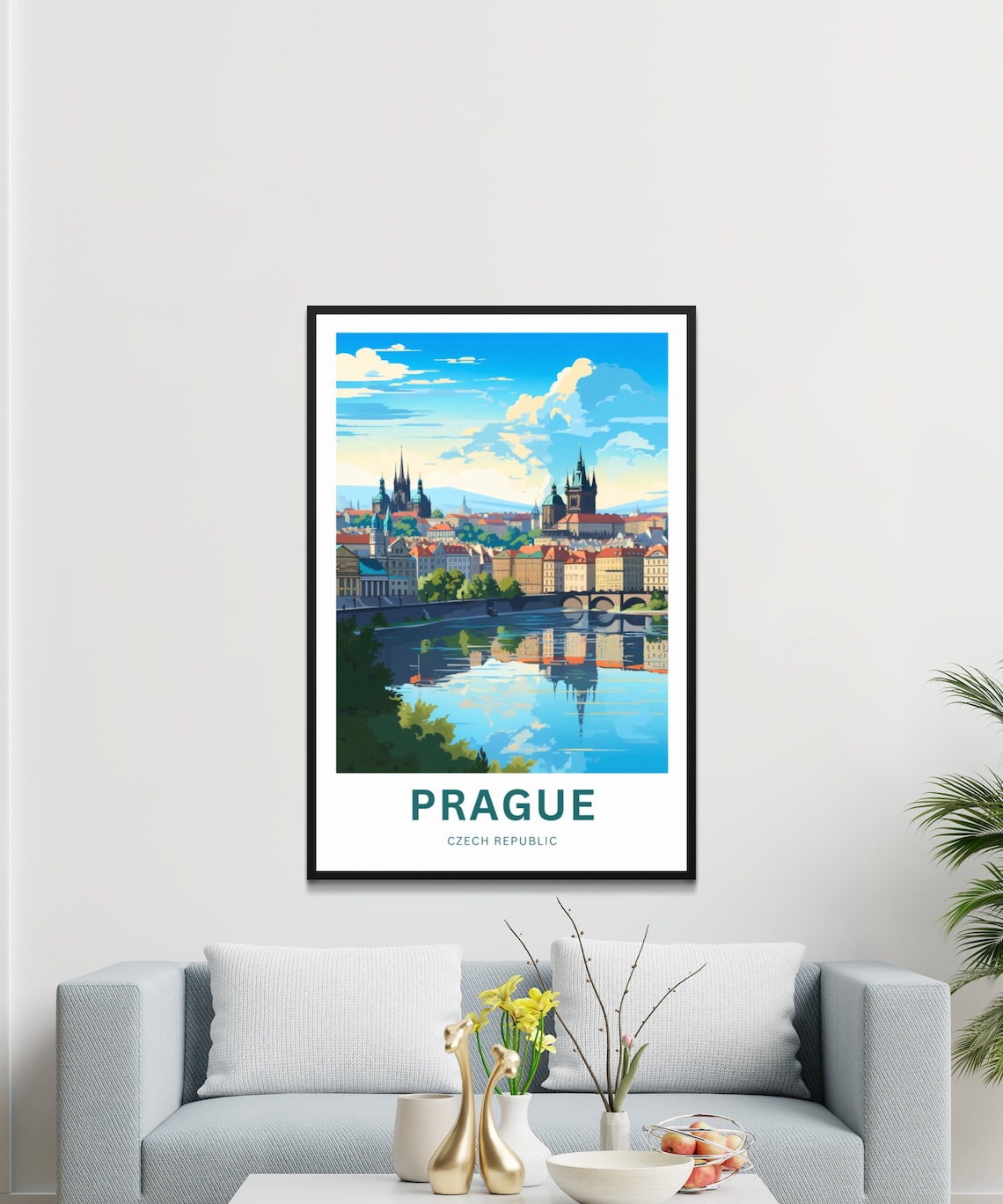 Prague Czech Republic Old Town Vintage Travel Poster Bridge Skyline - Image 3