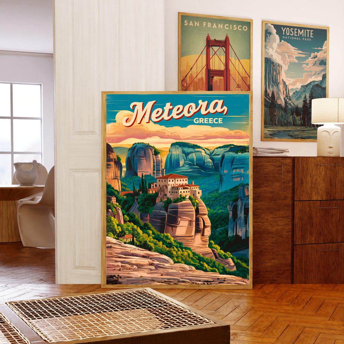 Meteora Greece Scenic Stone Monastery Cliffs Sunset Travel Poster - Image 5