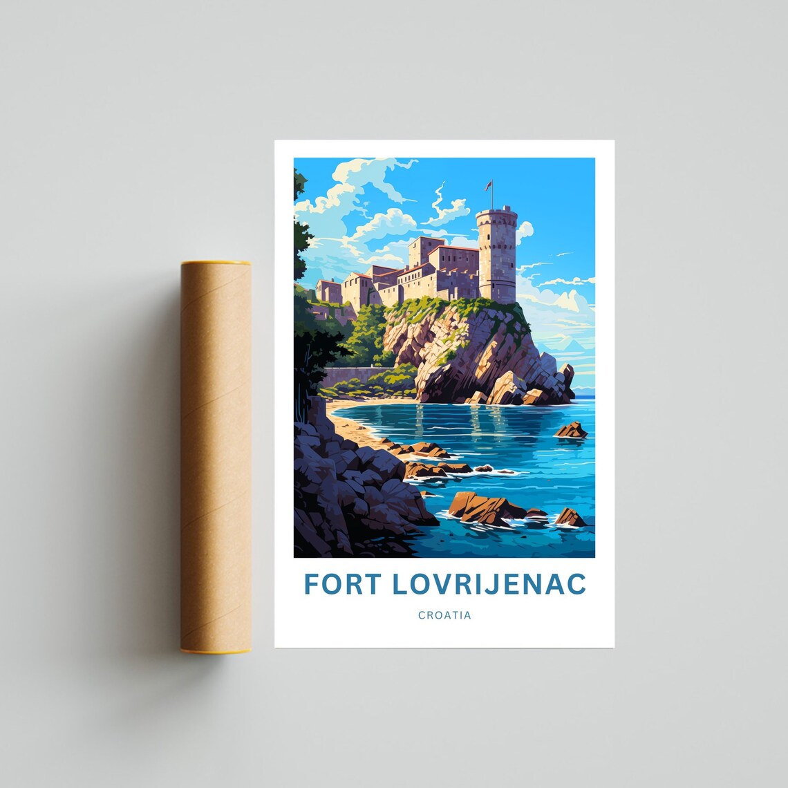 Fort Lovrijenac Croatia Cliffside Fortress Blue Sea Travel Poster - Image 4