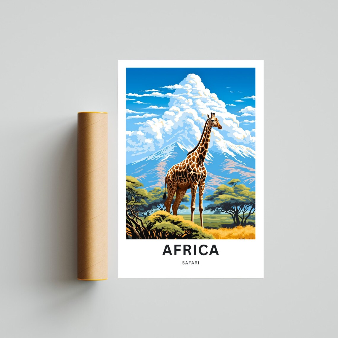 Africa Safari Lone Giraffe Cloud Mountain Savanna Travel Poster - Image 4