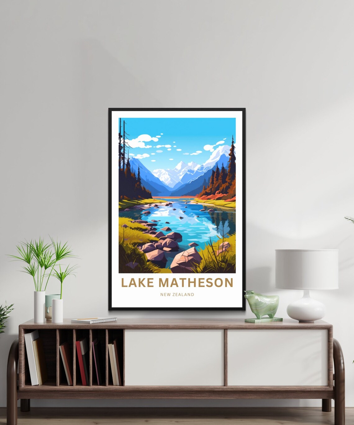 Lake Matheson New Zealand Snowy Peaks Alpine Lakeside Poster - Image 2
