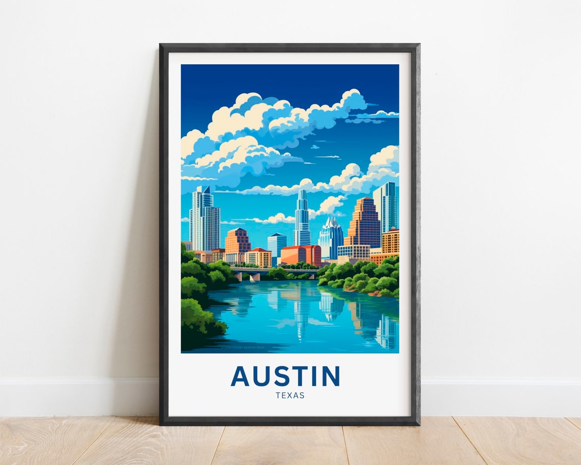 Austin Texas Downtown Skyline River Reflection Cityscape Poster