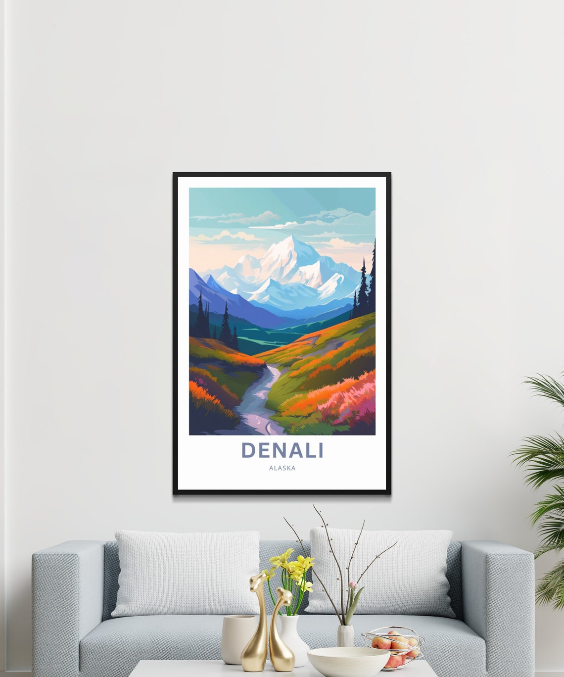 Denali Alaska Snow Peak Autumn Tundra Mountain Travel Poster - Image 3