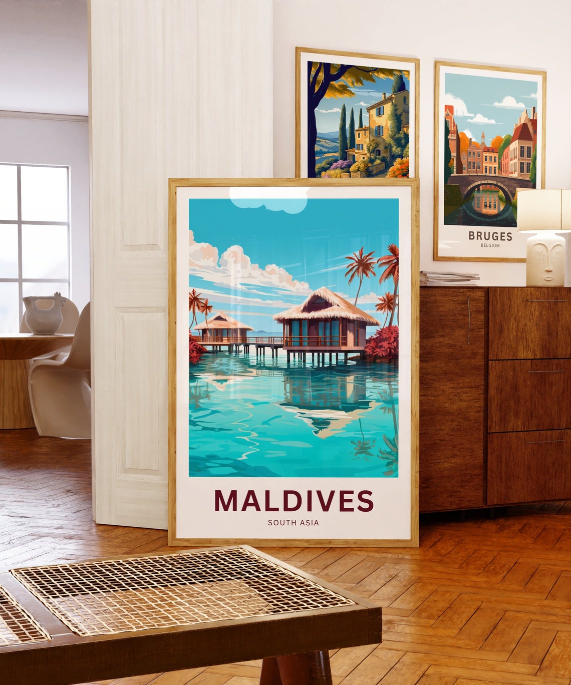 Maldives Palm Fringed Lagoon Hut Island Tropical Seascape Poster - Image 5