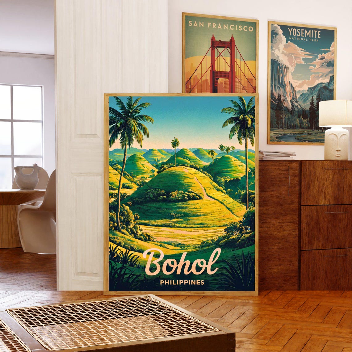 Bohol Philippines Vintage Sunrise Chocolate Hills Path Travel Poster - Image 5