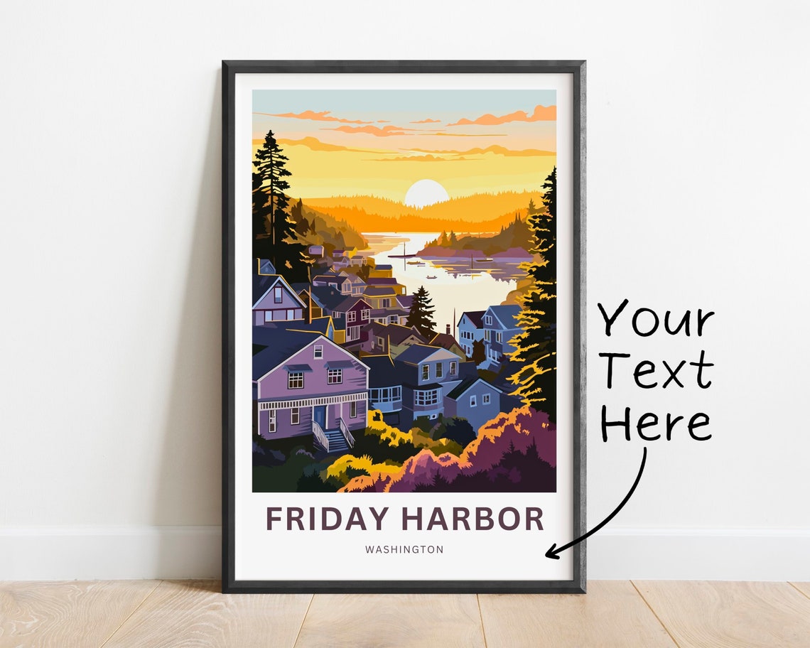 Friday Harbor Washington Customizable Sunrise Town Poster Artwork