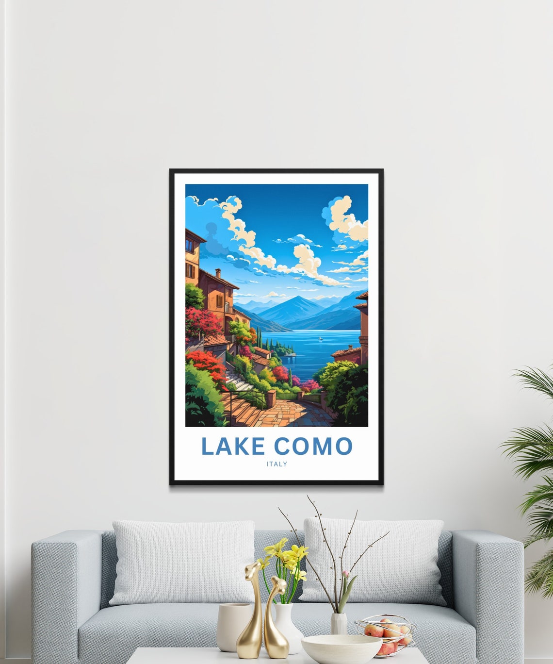 Lake Como Italy Village Staircase Lake View Personalized Poster - Image 3
