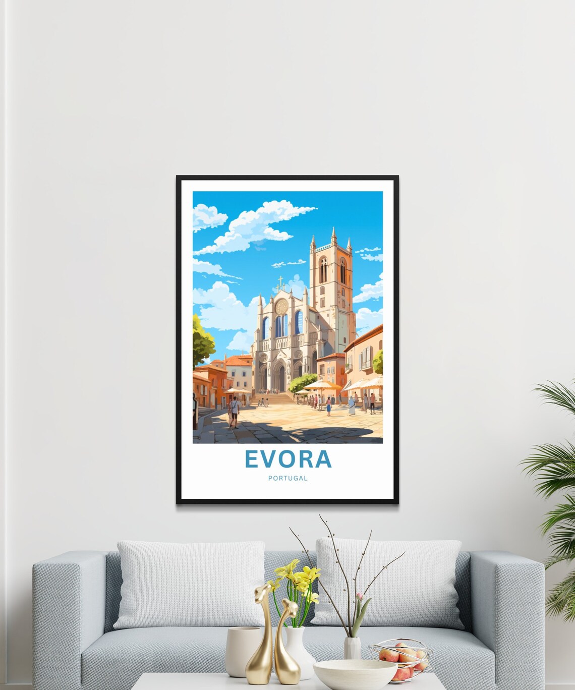 Evora Portugal Cathedral Square Blue Sky Vintage Travel Poster - Image 3