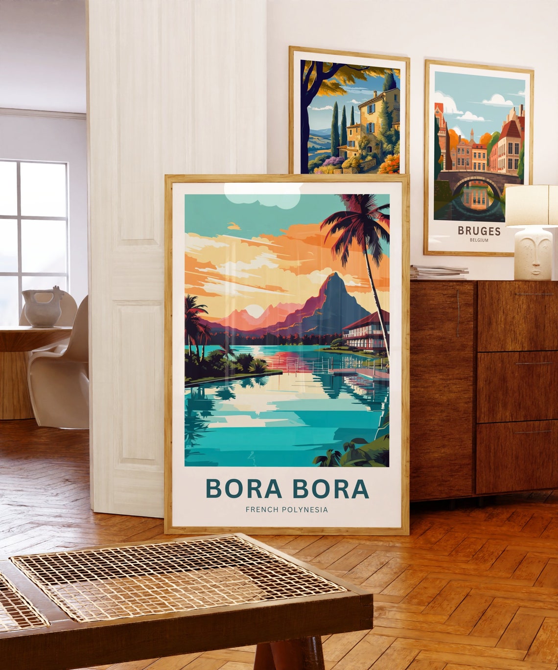 Personalized Bora Bora Custom Text Lagoon Sunset Mountain Scene Poster - Image 5