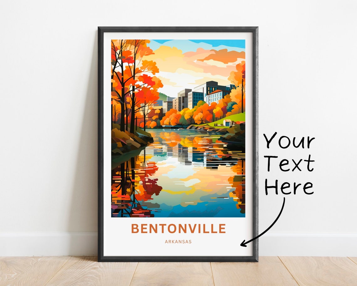 Personalized Bentonville Arkansas Autumn Lake Reflection Travel Poster