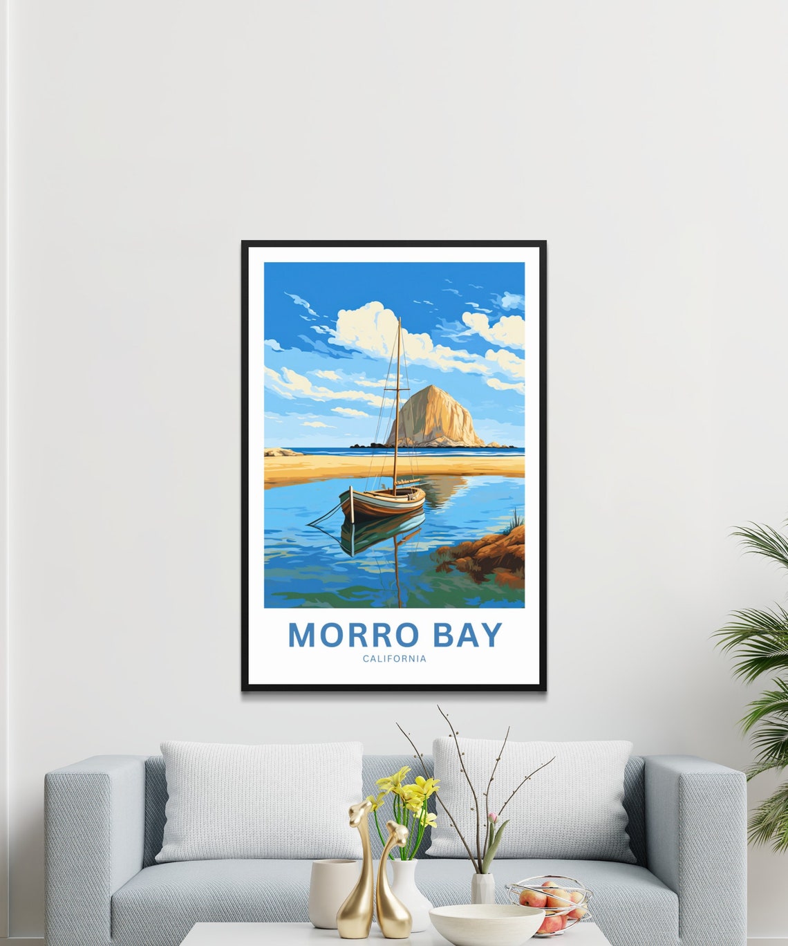 Morro Bay California Sailboat Rock Cove Personalized Art Poster - Image 3