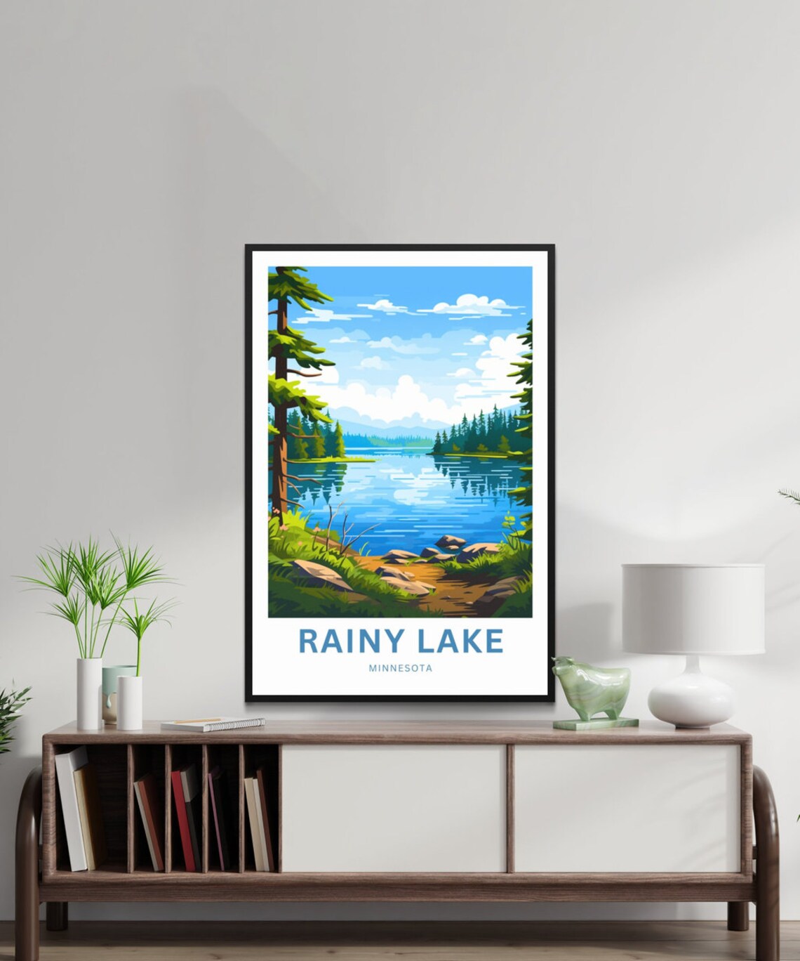 Rainy Lake Minnesota Forest Reflection Rocky Shores Travel Poster - Image 2