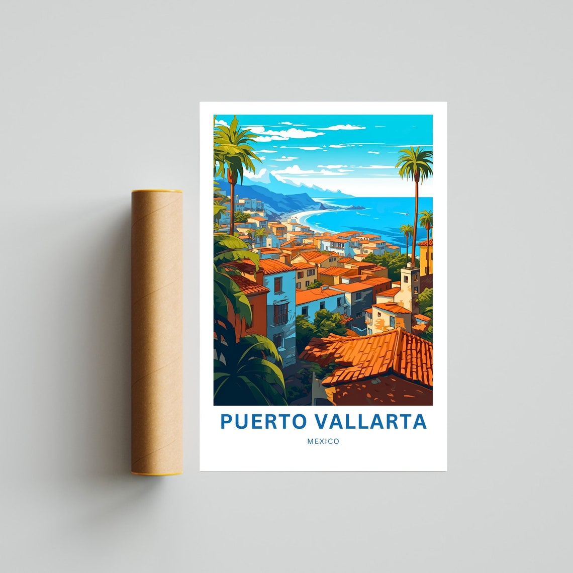 Personalized Puerto Vallarta Mexico Cliffside Coast Travel Poster - Image 4