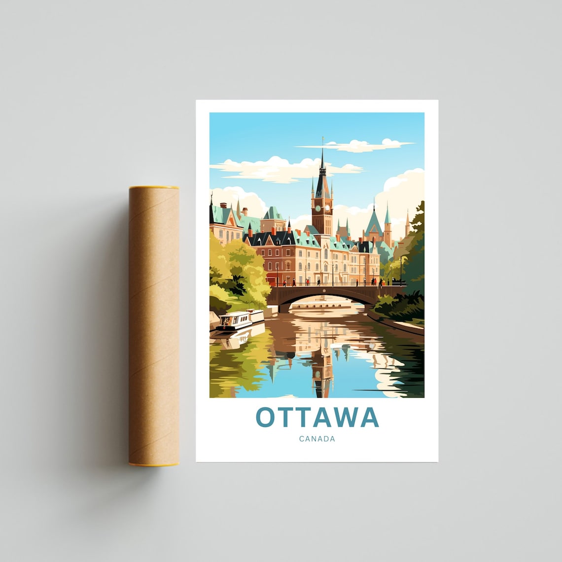 Ottawa Canada Parliament Vintage Travel Poster River Skyline View - Image 4