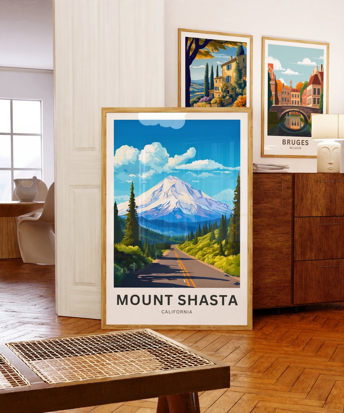 Mount Shasta California Snowy Volcano Road View Travel Poster - Image 3