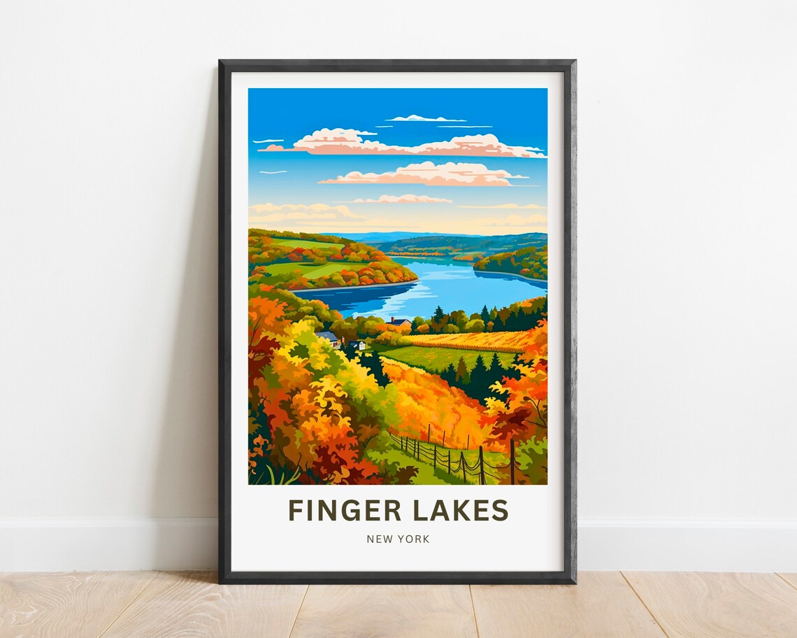 Finger Lakes New York Autumn Foliage Lake View Travel Poster