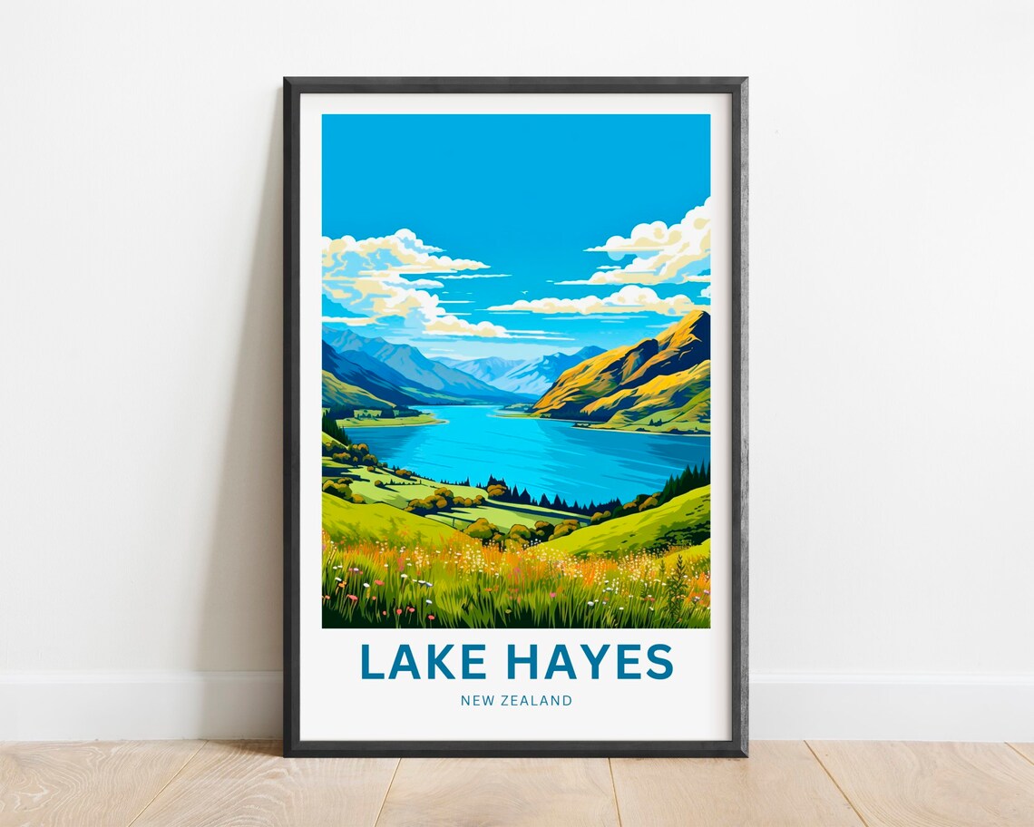 Lake Hayes New Zealand Wildflower Meadow Alpine Lake Travel Poster