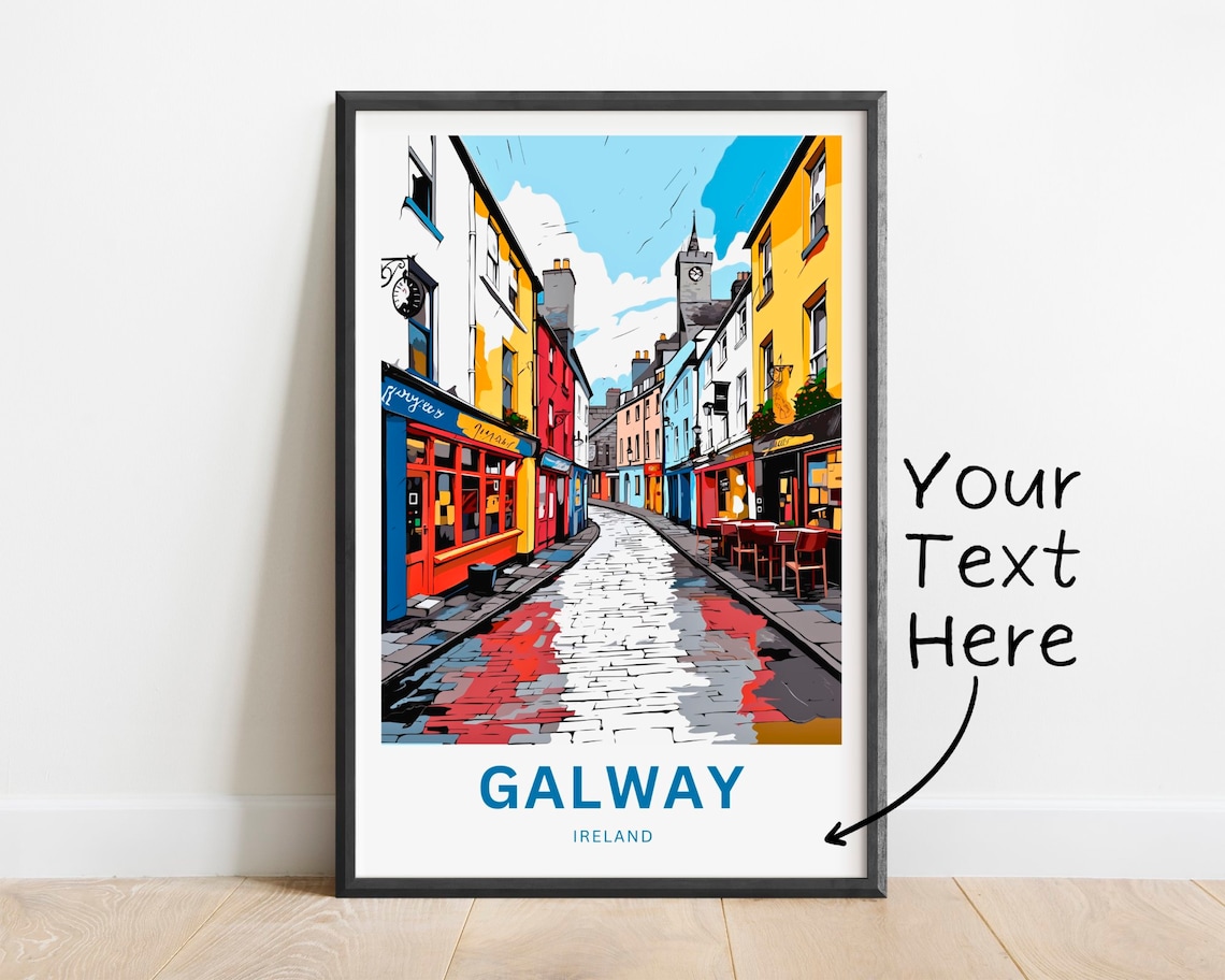Personalized Galway Ireland Clock Tower Street Travel Poster Gift Art