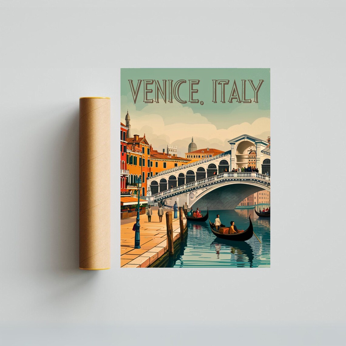Venice Italy Rialto Bridge Gondolas Vintage Retro Grand Canal Poster - Image 3