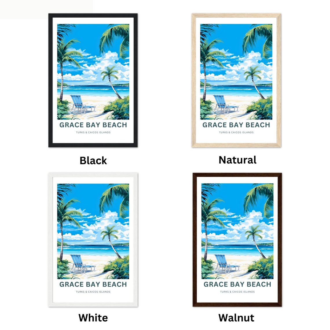 Grace Bay Beach Turks and Caicos Islands Palm Framed Ocean View Poster - Image 2