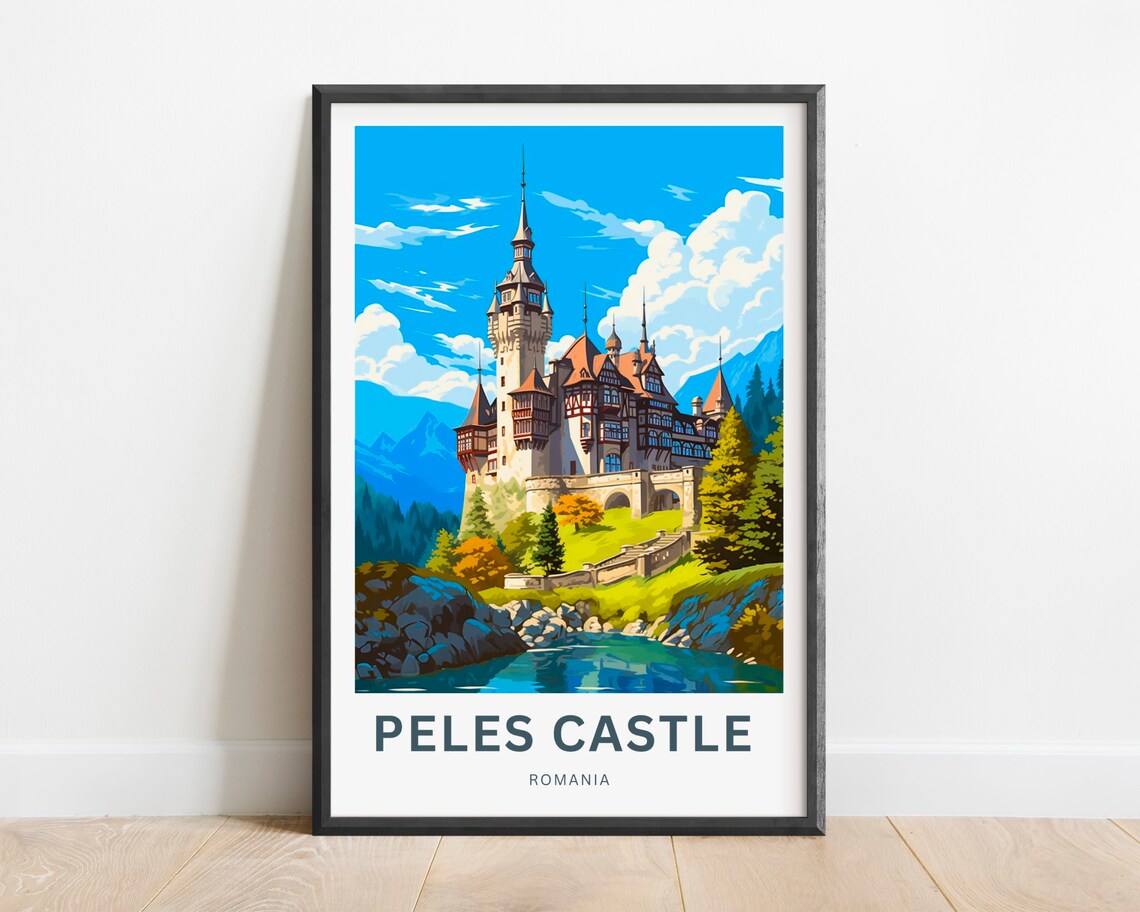 Peles Castle Romania Fairytale Palace Autumn Hills Art Poster