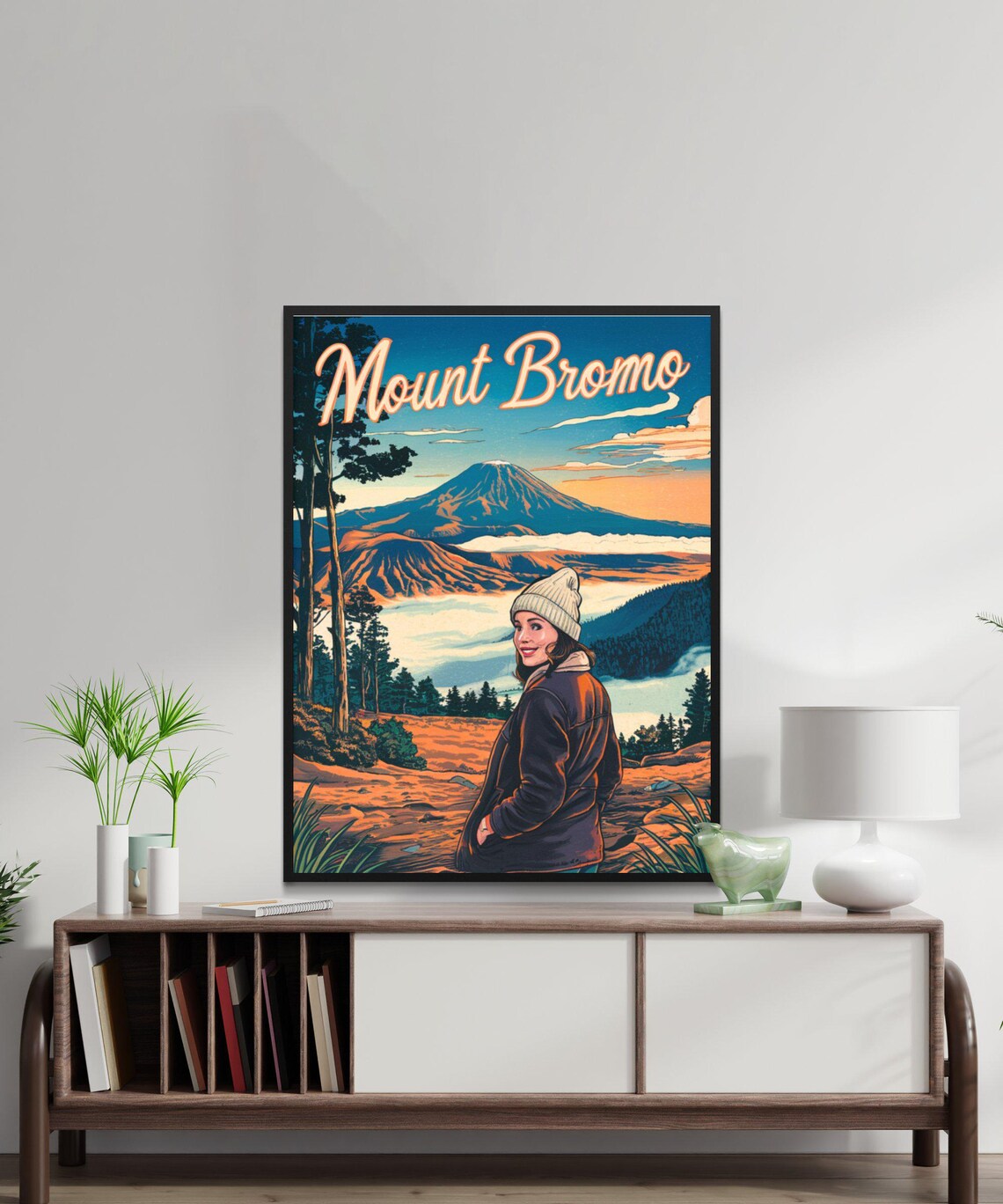Mount Bromo Volcano Sunset View With Traveler Woman In Beanie Poster - Image 2
