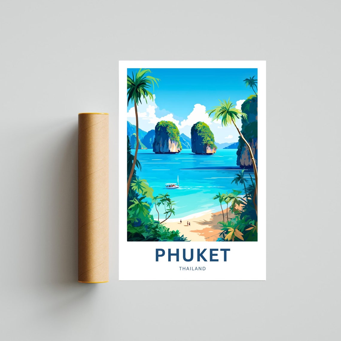 Personalized Phuket Thailand Twin Karsts Custom Text Travel Poster - Image 4