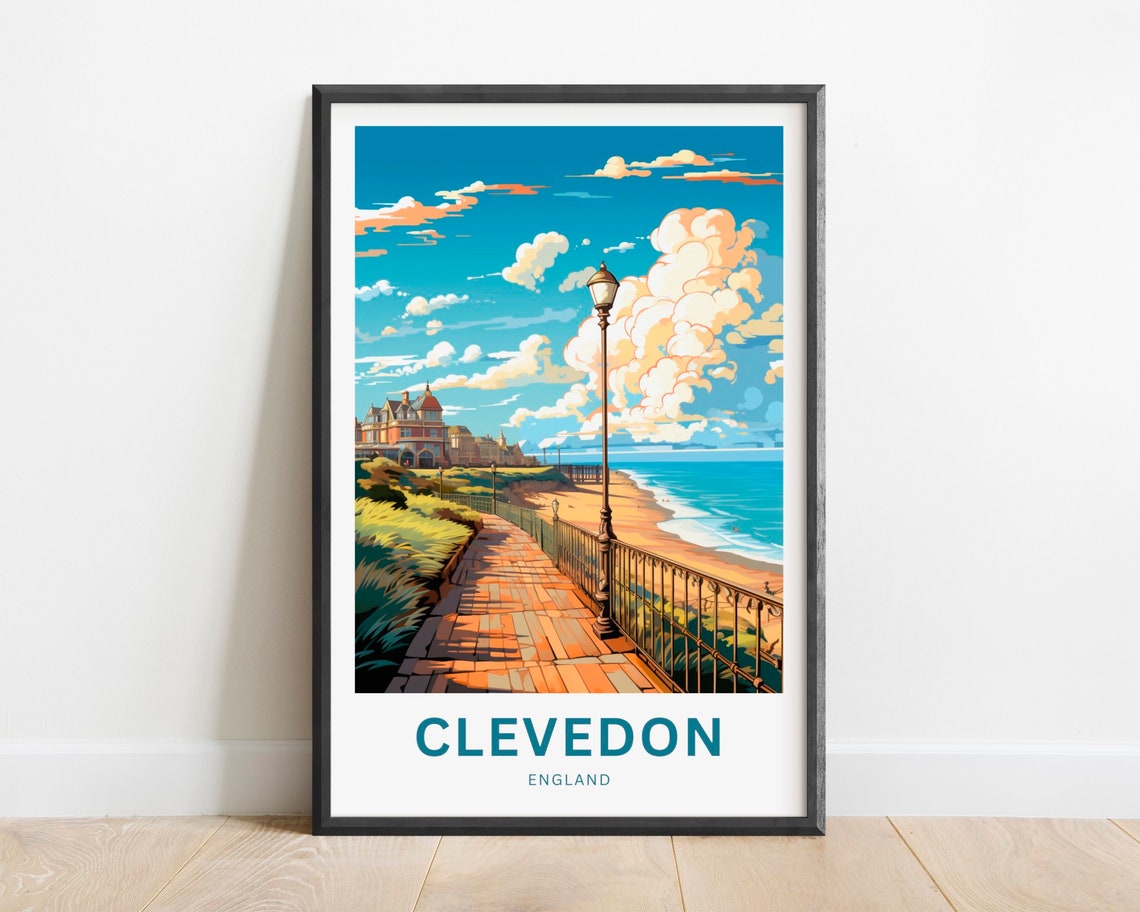 Clevedon England Seaside Promenade Vintage Coastal Travel Poster
