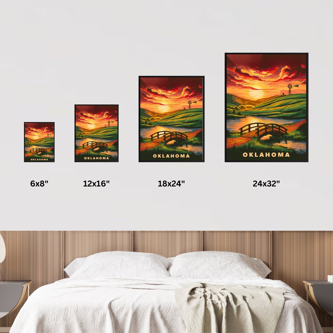 Oklahoma Vintage Sunset Windmill Rolling Hills Travel Poster - Image 3