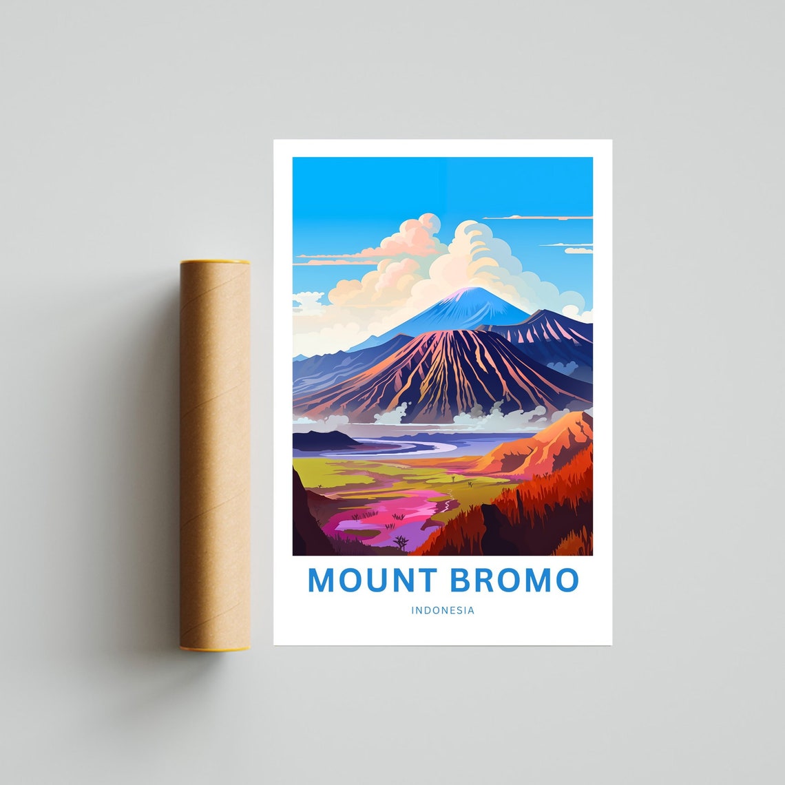 Mount Bromo Indonesia Daytime Caldera with Colorful Hills Poster - Image 4