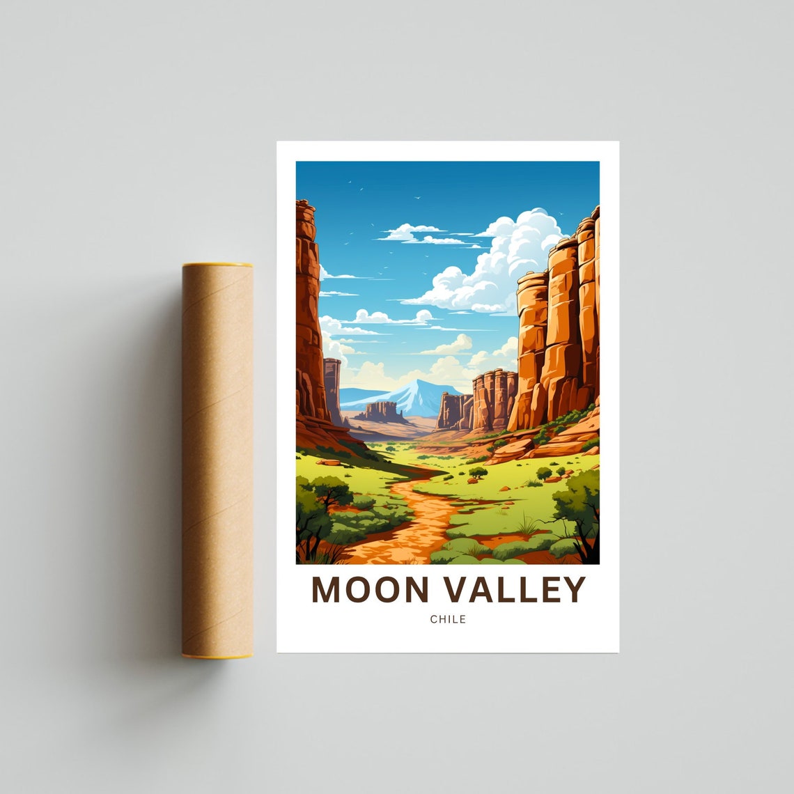 Moon Valley Chile Red Rock Canyon Desert Path Landscape Poster - Image 4