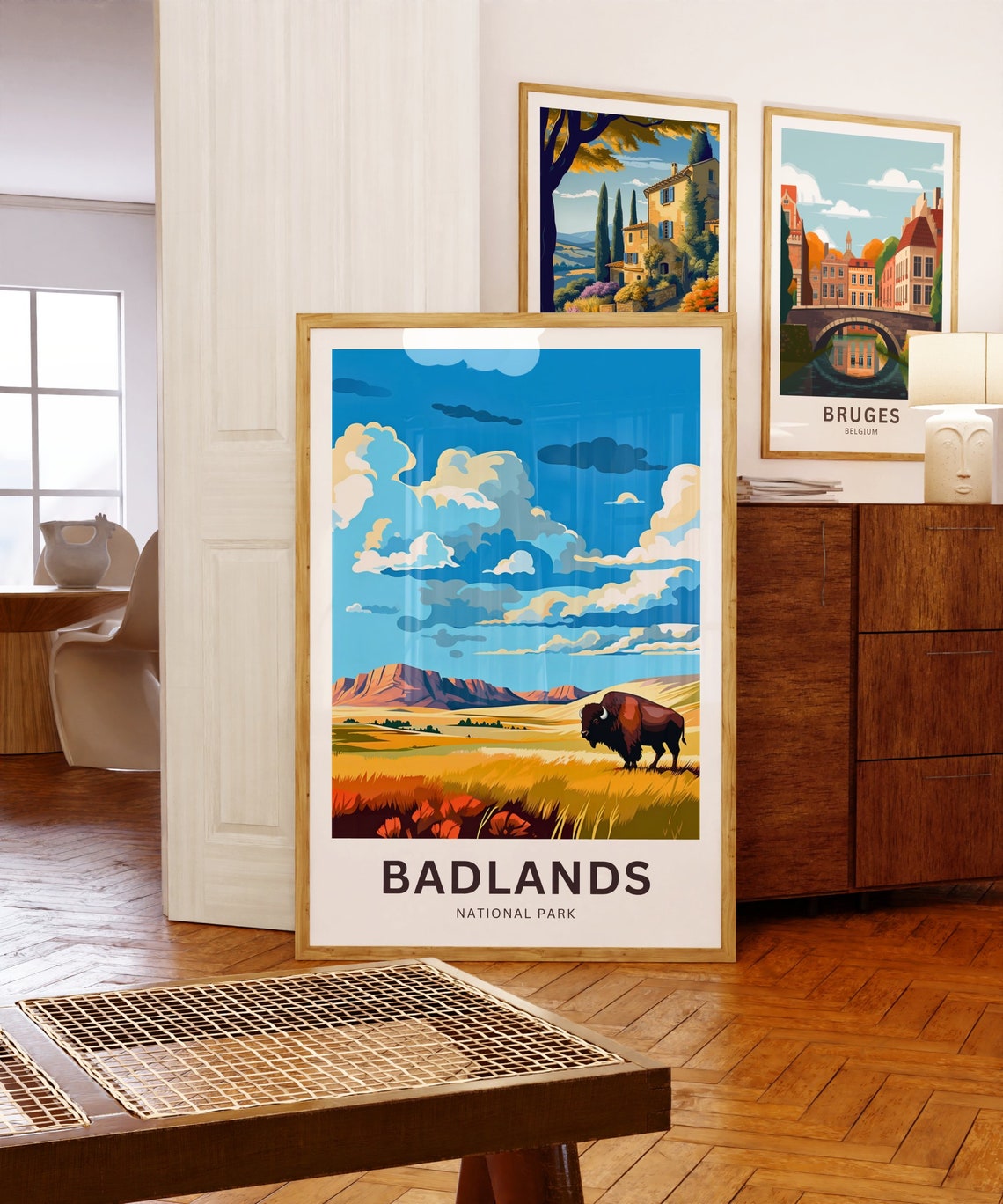 Badlands National Park Bison Prairie Retro Sunset Travel Poster - Image 5