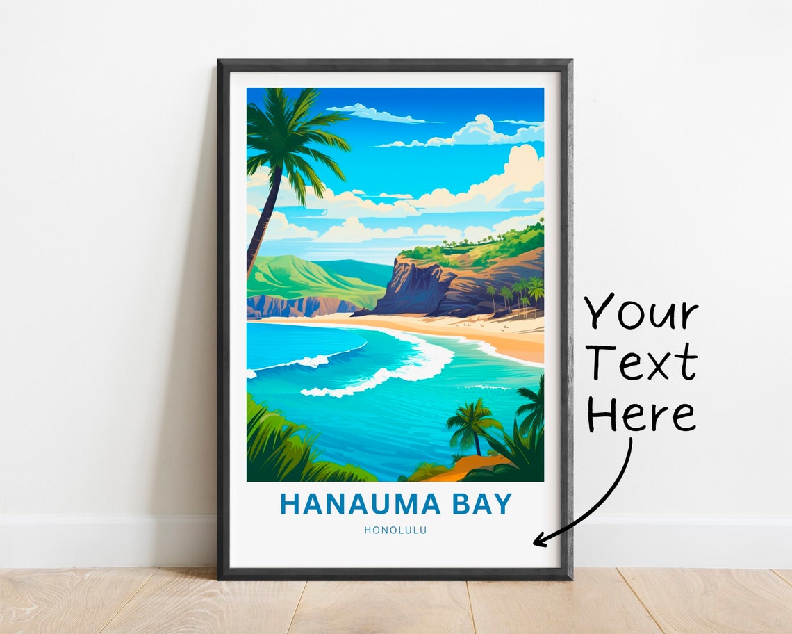 Hanauma Bay Honolulu Palm Beach Surf Personalized Travel Poster