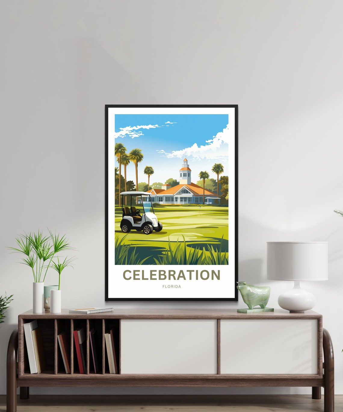 Celebration Florida Golf Cart Green Custom Travel Art Poster - Image 3