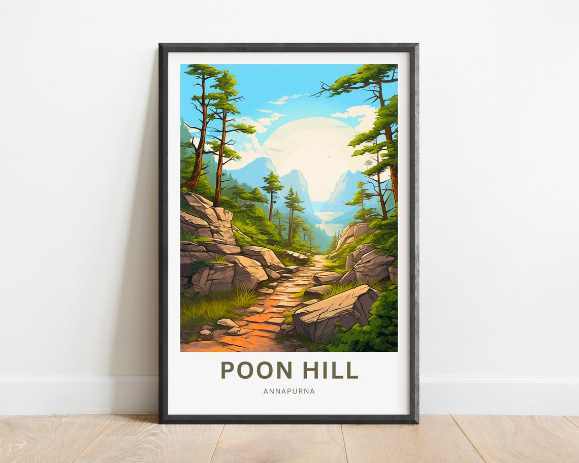 Poon Hill Annapurna Rocky Pine Forest Trail Vintage Travel Poster