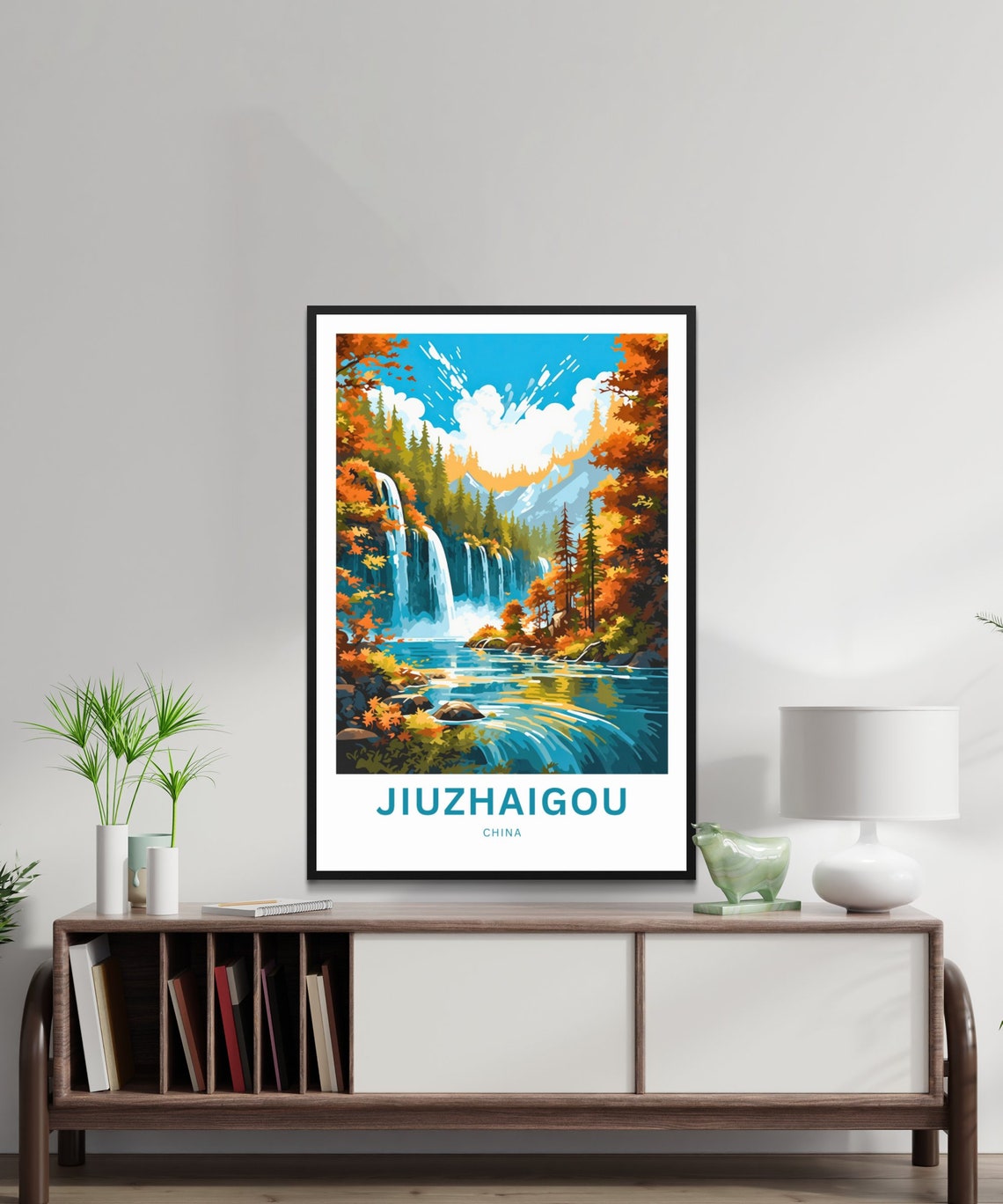Jiuzhaigou China Autumn Waterfall Valley Custom Travel Poster - Image 2