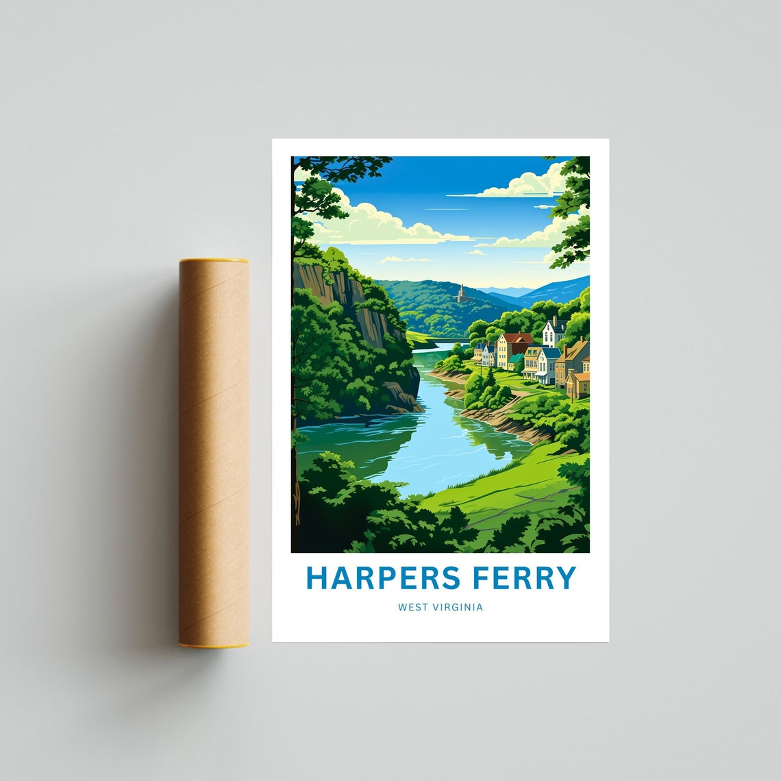 Harpers Ferry West Virginia River Valley Cliff Town Travel Poster - Image 4