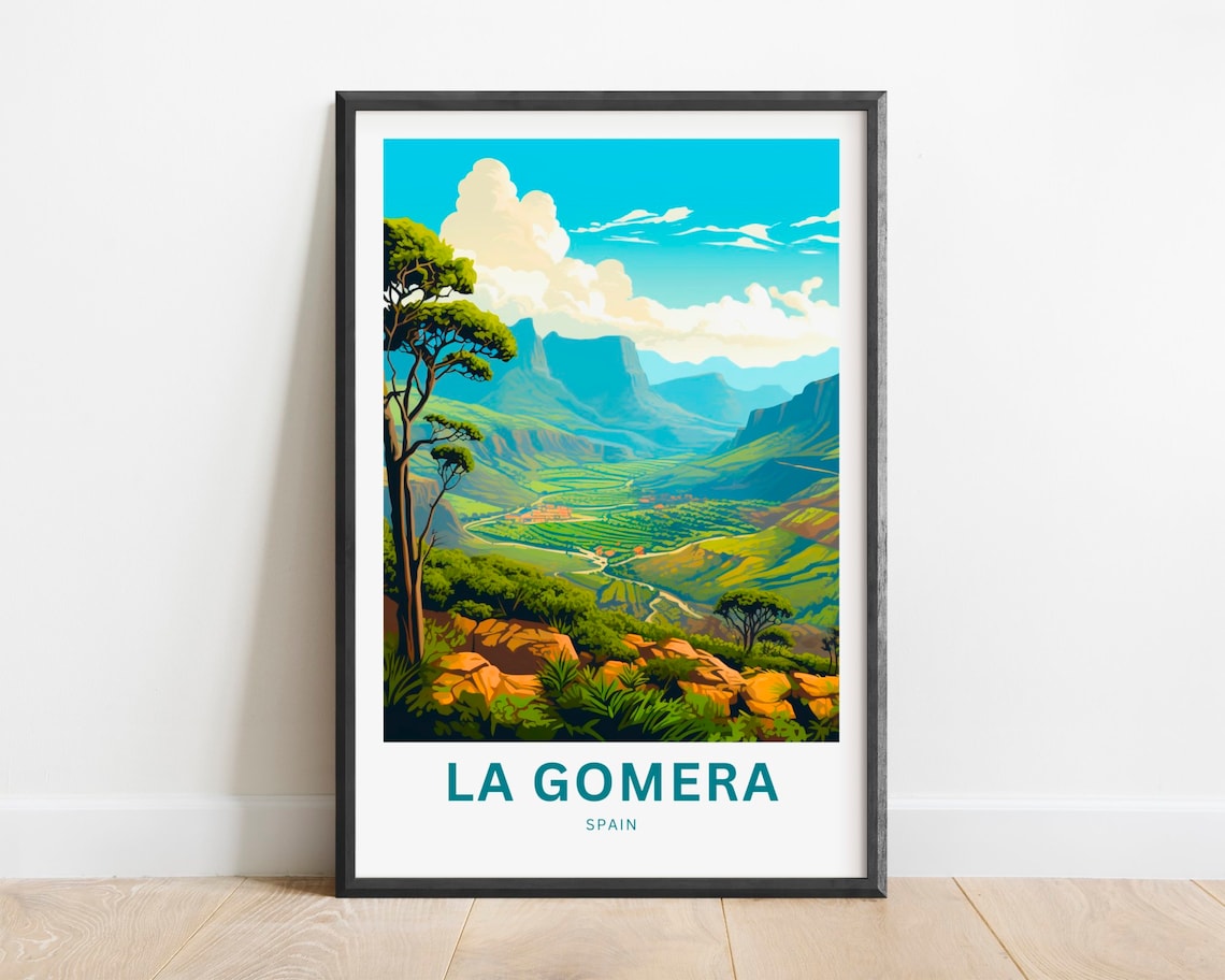 La Gomera Spain Island Mountains Green Valley Art Travel Poster