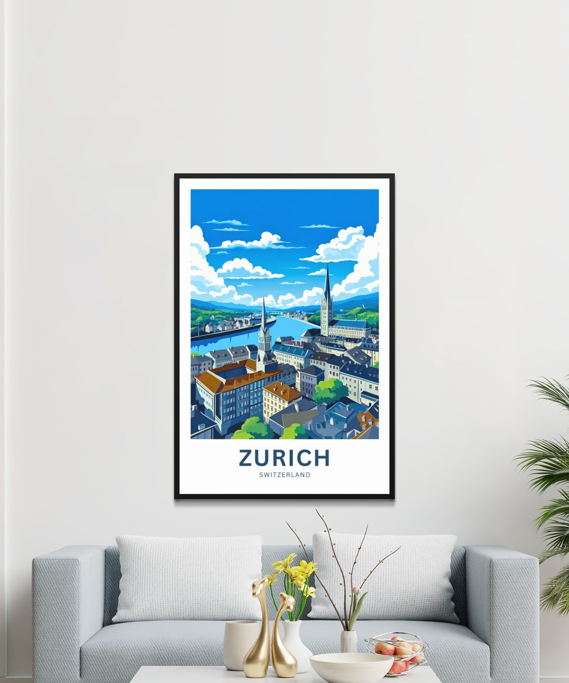 Personalized Zurich Switzerland City Panorama View Travel Poster - Image 3