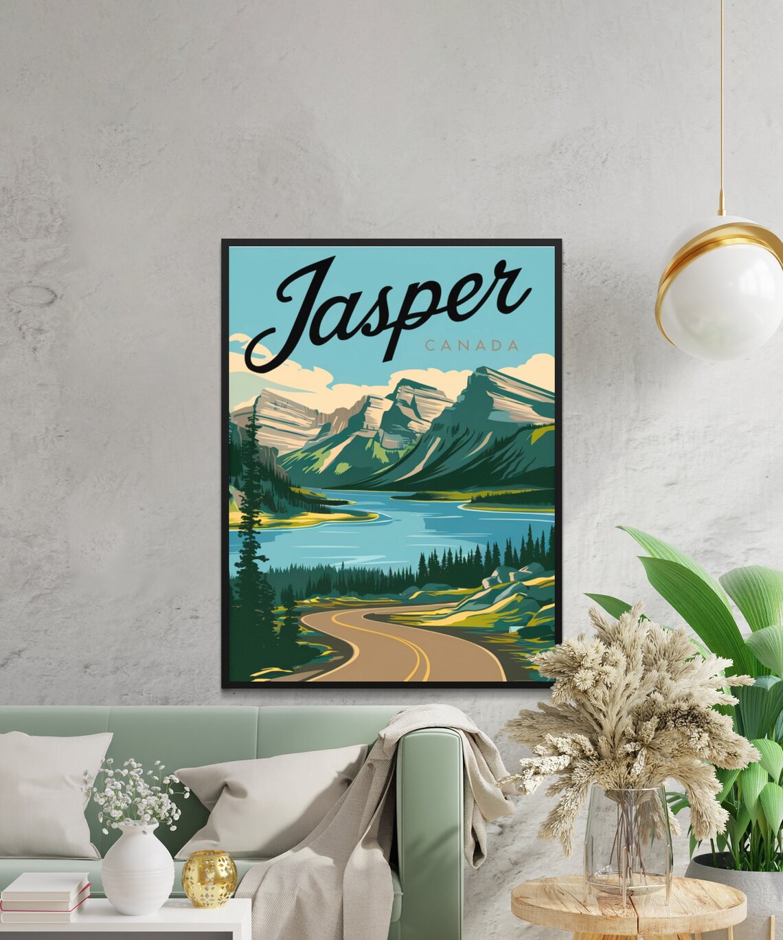 Jasper Canada Vintage Script Mountain Lake Road Travel Poster - Image 3