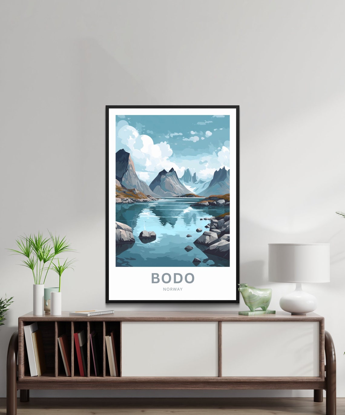 Bodo Norway Arctic Mountain Peaks Lake Reflection Travel Poster - Image 2