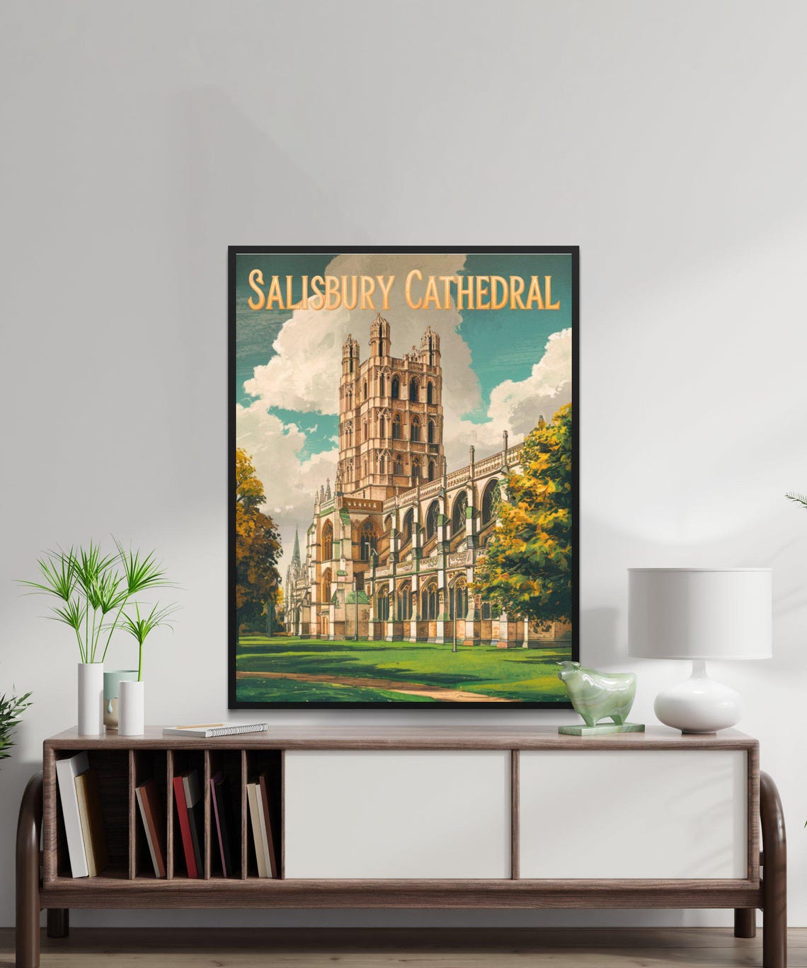 Salisbury Cathedral England Vintage Bell Tower View Art Poster - Image 2