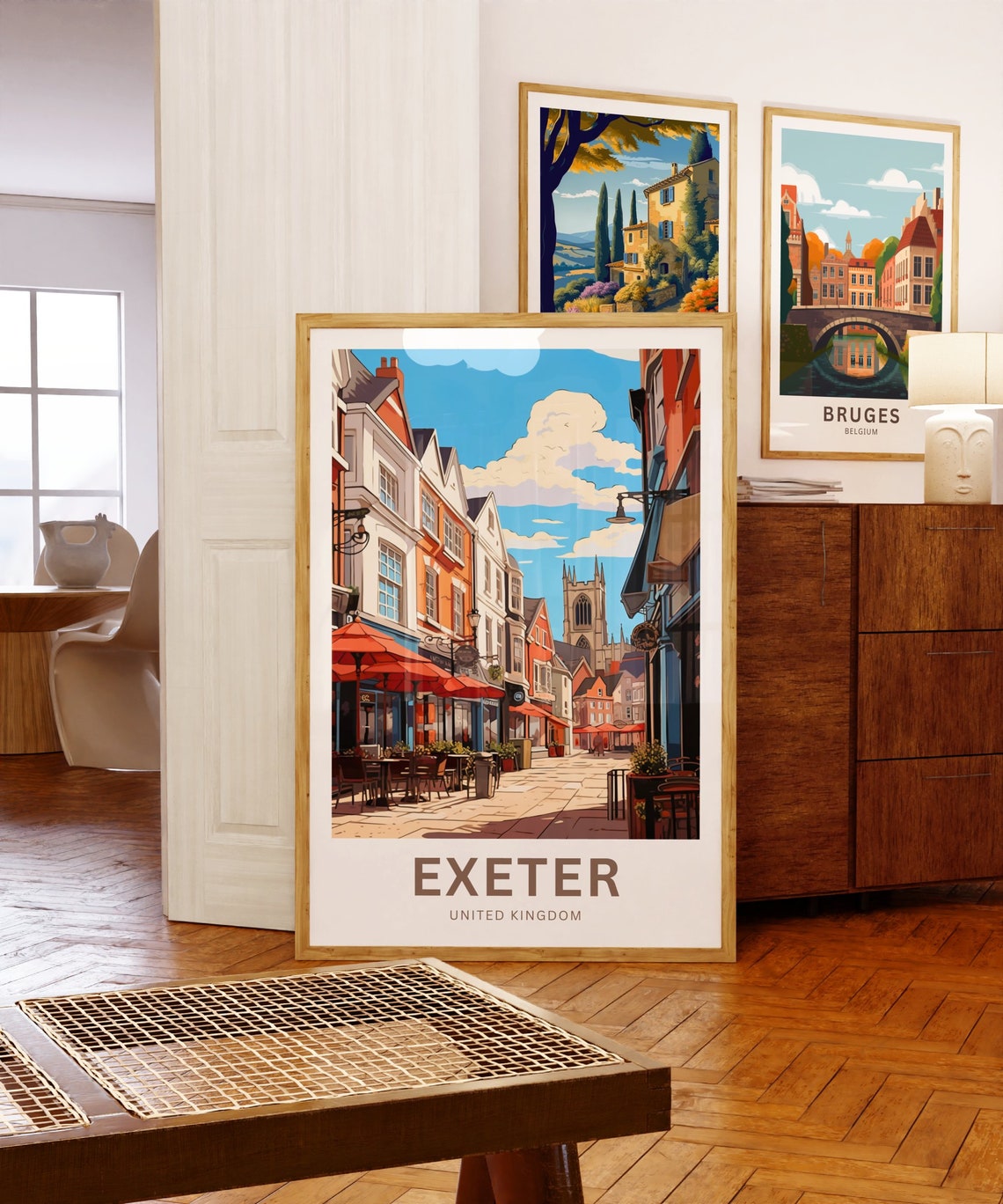 Exeter United Kingdom Cathedral Old Street Cafes Travel Poster - Image 5