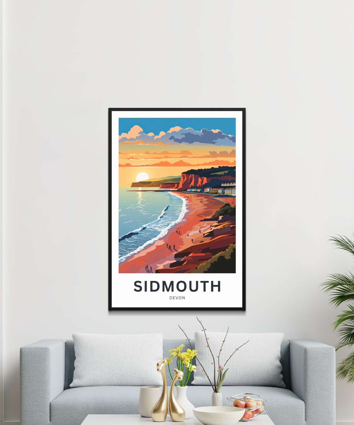 Personalized Sidmouth Devon Beach Sunset Retro Travel Poster - Image 3