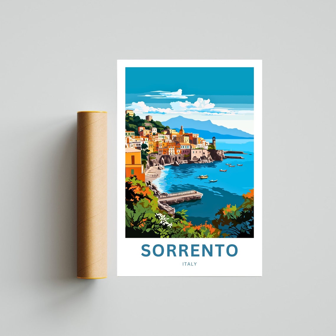 Sorrento Italy Mountain Backdrop Coast Custom Text Art Poster - Image 4