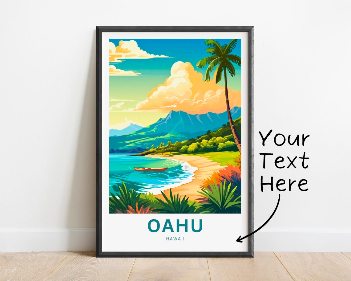 Personalized Oahu Hawaii Canoe Beach Turquoise Sea View Poster