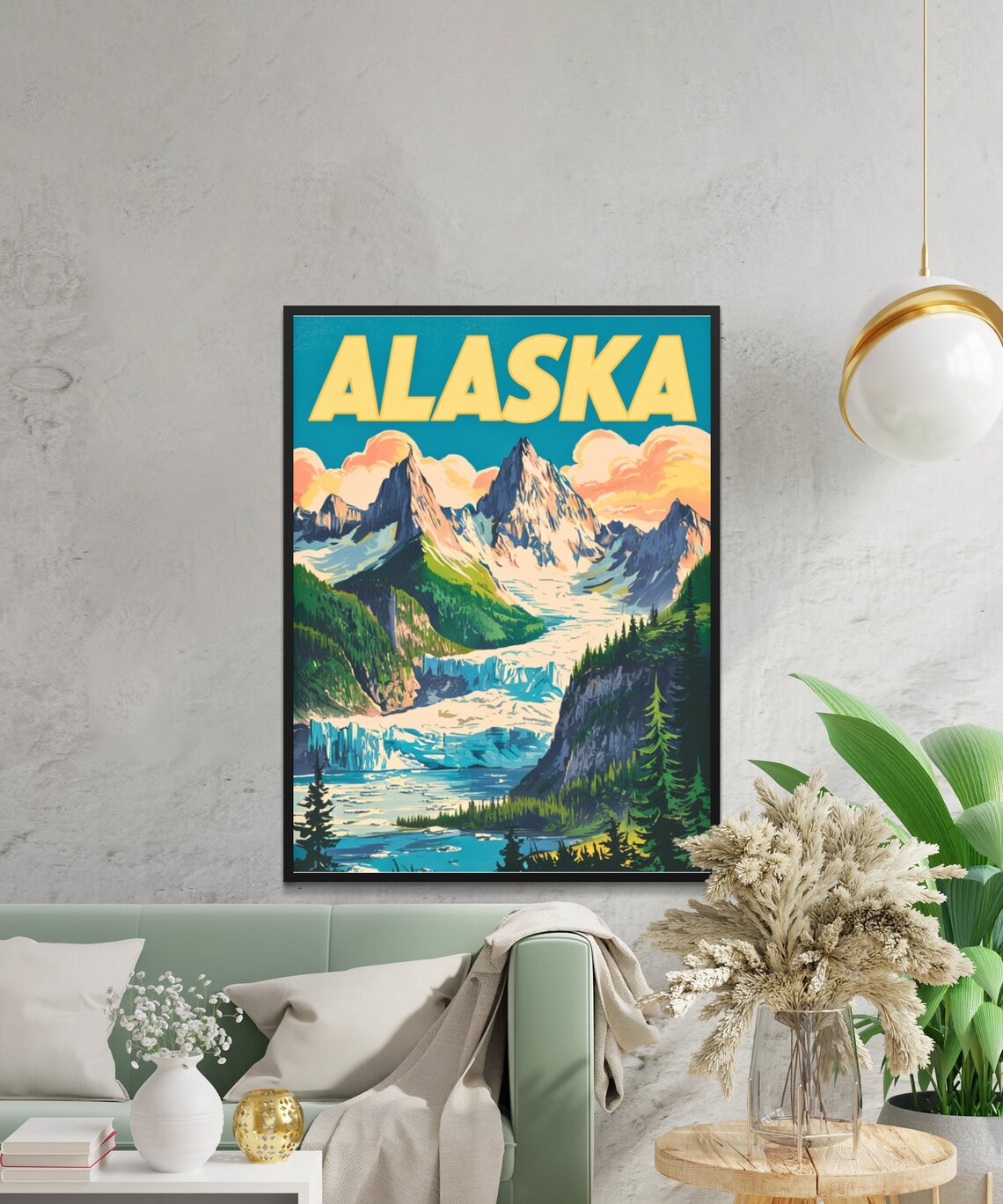 Alaska Glacier Valley Snow Capped Peaks Retro Mountain Travel Poster - Image 2